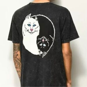 RIPNDIP YING YANG CAT VINTAGE-Style BLACK T-SHIRT Small NEW